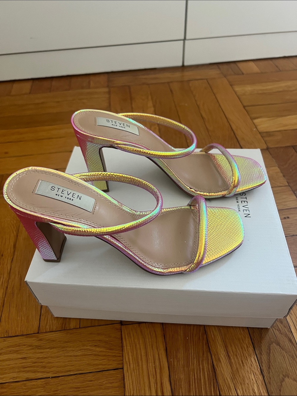 Iridescent Pink Multi-Color Slide Heels